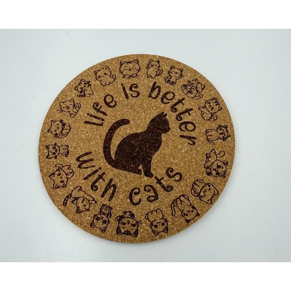Cat Lover Cork Coaster Set of 4 Funny Cat Quotes‎ Laser Engraved Drink Mats